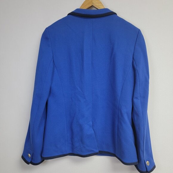 Talbots Blue Nautical Aberdeen Knit Blazer Sz 8 Jacket Gold Crest Buttons Career - Picture 4 of 11
